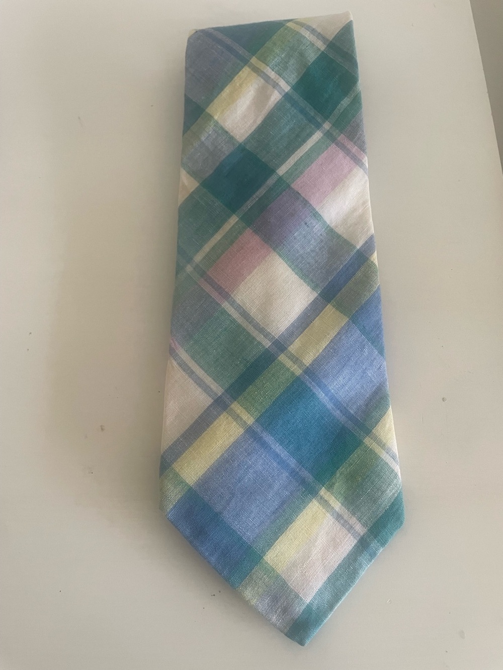 Rooster Madras Tie  Pastels Blue Pink White   Strawbridge & Clothier  Vintage